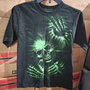 Vintage Y2K Glowing Skeleton Black Tee T-Shirt Boys Size 10-12 Halloween Spooky